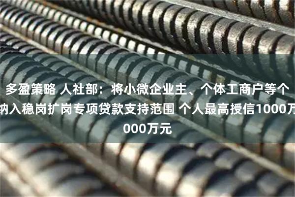 多盈策略 人社部：将小微企业主、个体工商户等个人纳入稳岗扩岗专项贷款支持范围 个人最高授信1000万元